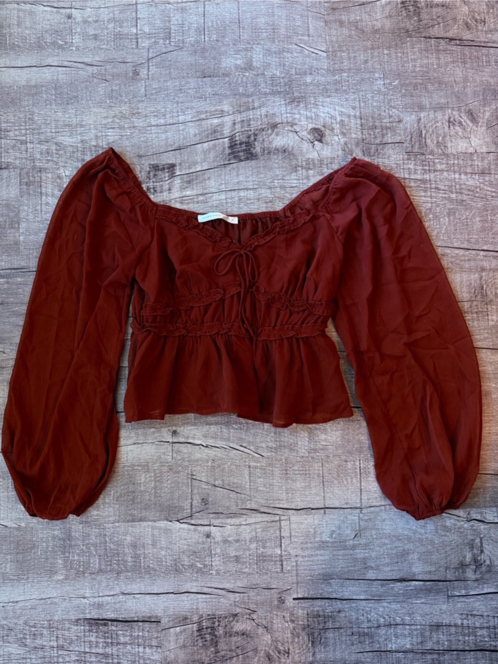 Altar'd State Ruched Long Sleeve Crop Top in Red